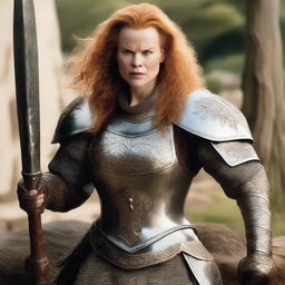 Nicole Kidman transformed into a short, fat dwarf carrying a large axe