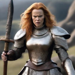 Nicole Kidman transformed into a short, fat dwarf carrying a large axe