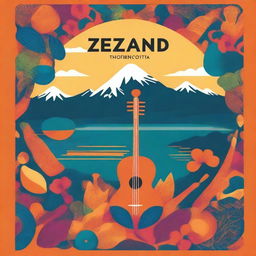 A vibrant and artistic book cover showcasing the rich and diverse music culture of New Zealand