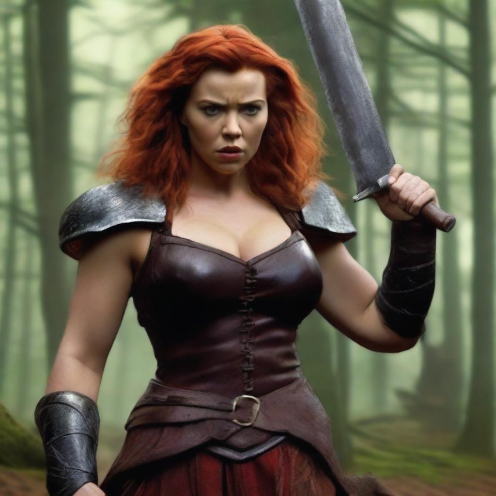 Scarlett Johansson transformed into a very short, fat dwarf with distinct dwarf features