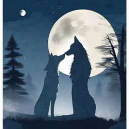 A couple is hugging each other tenderly under the moonlight