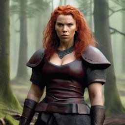 Scarlett Johansson transformed into a fat, very short dwarf with a masculine figure