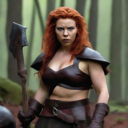 Scarlett Johansson transformed into a fat, very short dwarf with a masculine figure