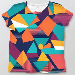 Design a t-shirt featuring geometric patterns in bold colors and contrasting lines