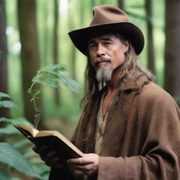 Brad Pitt depicted as a hermit wizard who studies plants