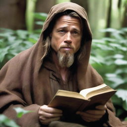 Brad Pitt depicted as a hermit wizard who studies plants