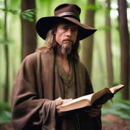 Brad Pitt depicted as a hermit wizard who studies plants