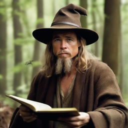 Brad Pitt depicted as a hermit wizard who studies plants