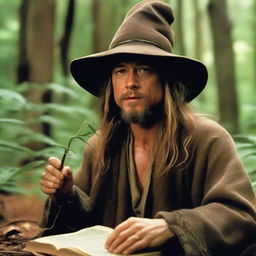 Brad Pitt depicted as a hermit wizard who studies plants