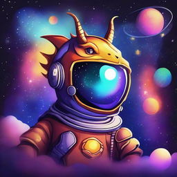 Create a galaxy-themed design featuring a dragon wearing a space helmet