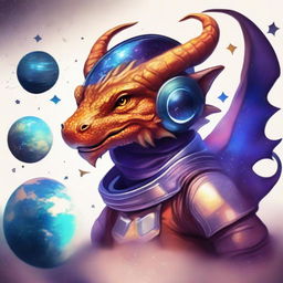 Create a galaxy-themed design featuring a dragon wearing a space helmet