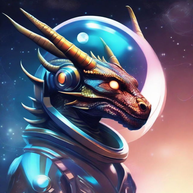 Create a design featuring a dragon wearing a space helmet