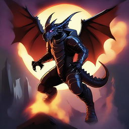 Create a design featuring a large dark dragon breathing fire and wearing a space helmet