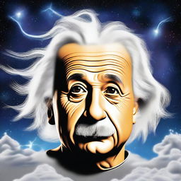 Create an image of Einstein's head floating in space with a streak of lightning flowing from his eyes