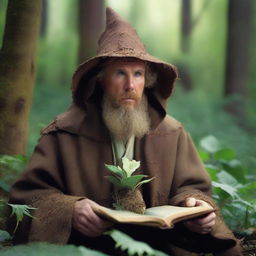 A raw photograph of Will Ferrell depicted as a hermit wizard who studies plants