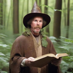 A raw photograph of Will Ferrell depicted as a hermit wizard who studies plants