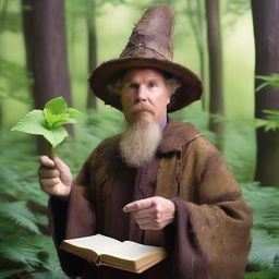 A raw photograph of Will Ferrell depicted as a hermit wizard who studies plants