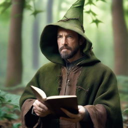 A raw photograph of Ben Affleck depicted as a wizard with big pointy elf ears who studies plants