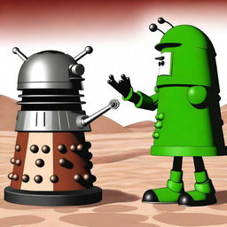 Create an image of a Dalek facing off against Marvin the Martian