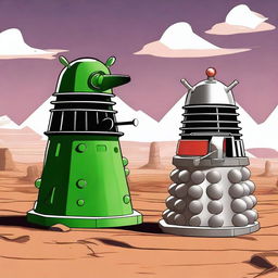 Create an image of a Dalek facing off against Marvin the Martian