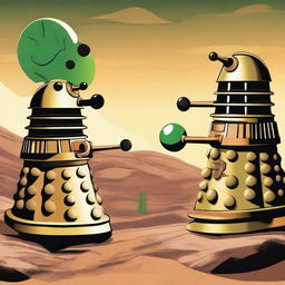 Create an image of a Dalek facing off against Marvin the Martian