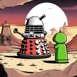 Create an image of a Dalek facing off against Marvin the Martian