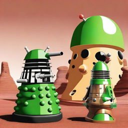 Create an image of a Dalek facing off against Marvin the Martian