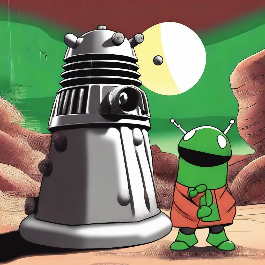 Create an image of a Dalek facing off against Marvin the Martian