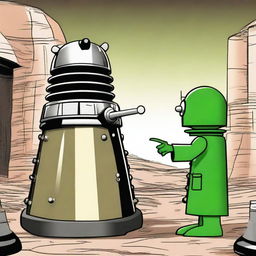 Create an image of a Dalek facing off against Marvin the Martian