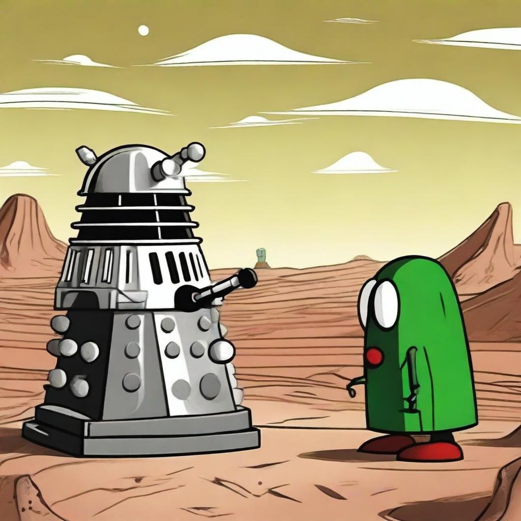 Create an image of a Dalek facing off against Marvin the Martian