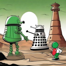 Create an image of a Dalek facing off against Marvin the Martian