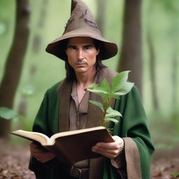 A raw photograph of Tom Cruise depicted as an elf wizard with big pointy elf ears who studies plants