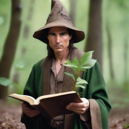 A raw photograph of Tom Cruise depicted as an elf wizard with big pointy elf ears who studies plants