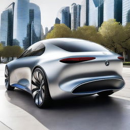 A futuristic 2025 model Mercedes-Benz car, featuring sleek aerodynamic design, advanced technology, and luxurious interior