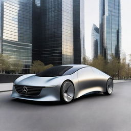 A futuristic 2025 model Mercedes-Benz car, featuring sleek aerodynamic design, advanced technology, and luxurious interior