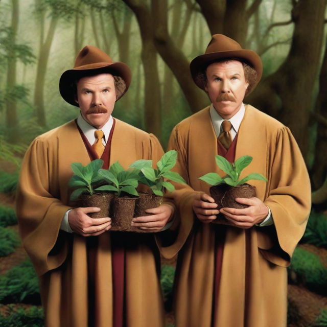 A realistic photograph of Will Ferrell and John C