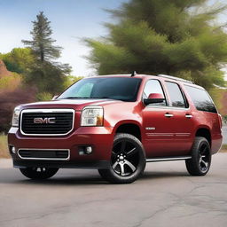 A black 2014 GMC Yukon XL from a front left side angle view, but with a front end swap featuring the front of a 2010 GMC Sierra 1500