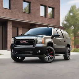 A black 2014 GMC Yukon XL from a front left side angle view, but with a front end swap featuring the front of a 2010 GMC Sierra 1500