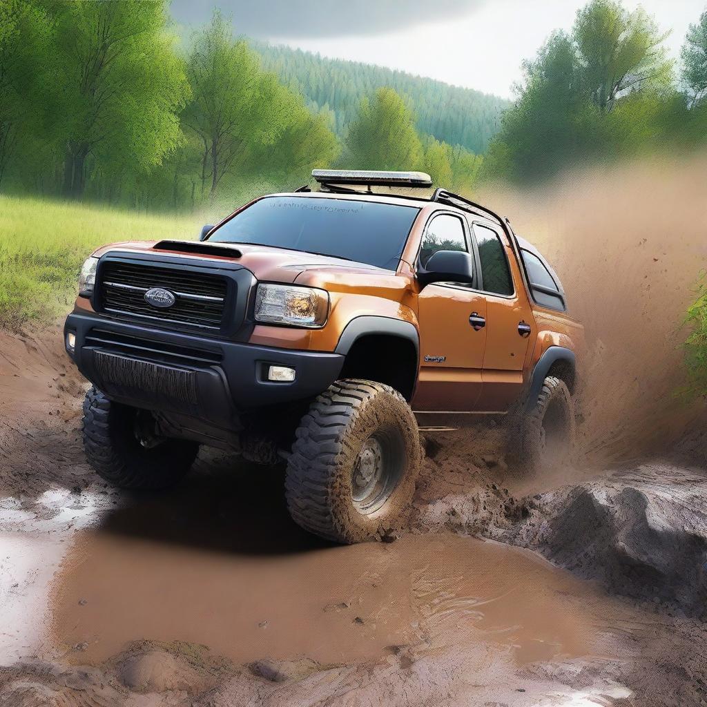 Create an image depicting a vehicle that almost went offroading by accident