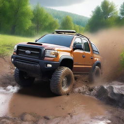 Create an image depicting a vehicle that almost went offroading by accident