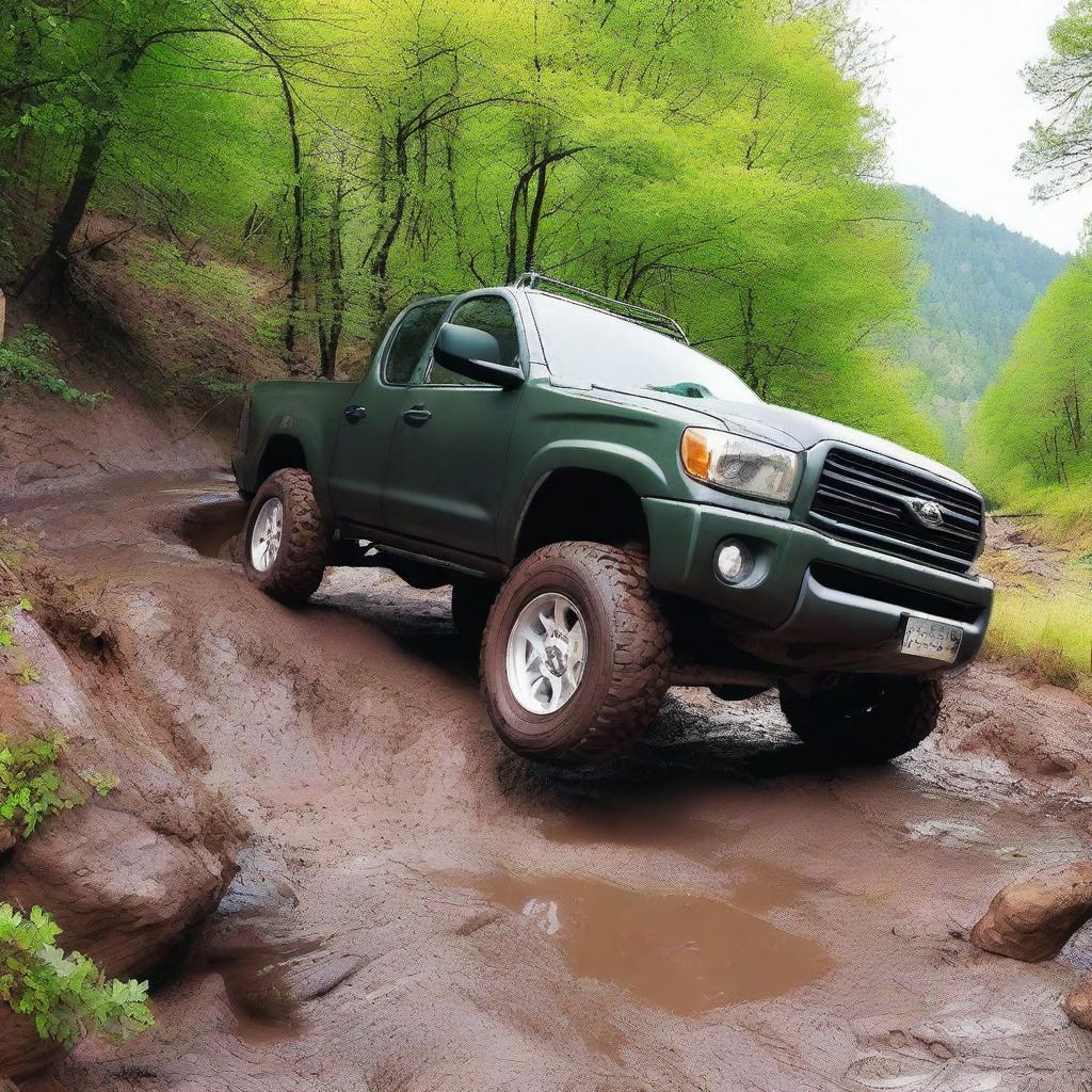 Create an image depicting a vehicle that almost went offroading by accident