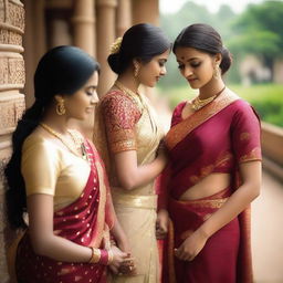 A beautiful scene featuring Indian girls wearing traditional sarees paired with elegant blouses