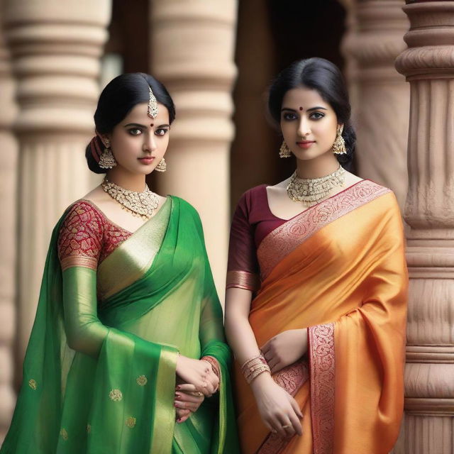 A beautiful scene featuring Indian girls wearing traditional sarees paired with elegant blouses