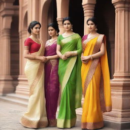 A beautiful scene featuring Indian girls wearing traditional sarees paired with elegant blouses