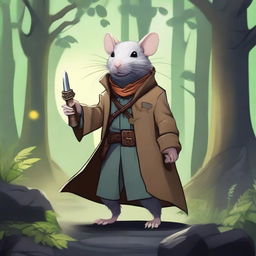 A fantasy Dungeons & Dragons-themed rat wearing a trenchcoat