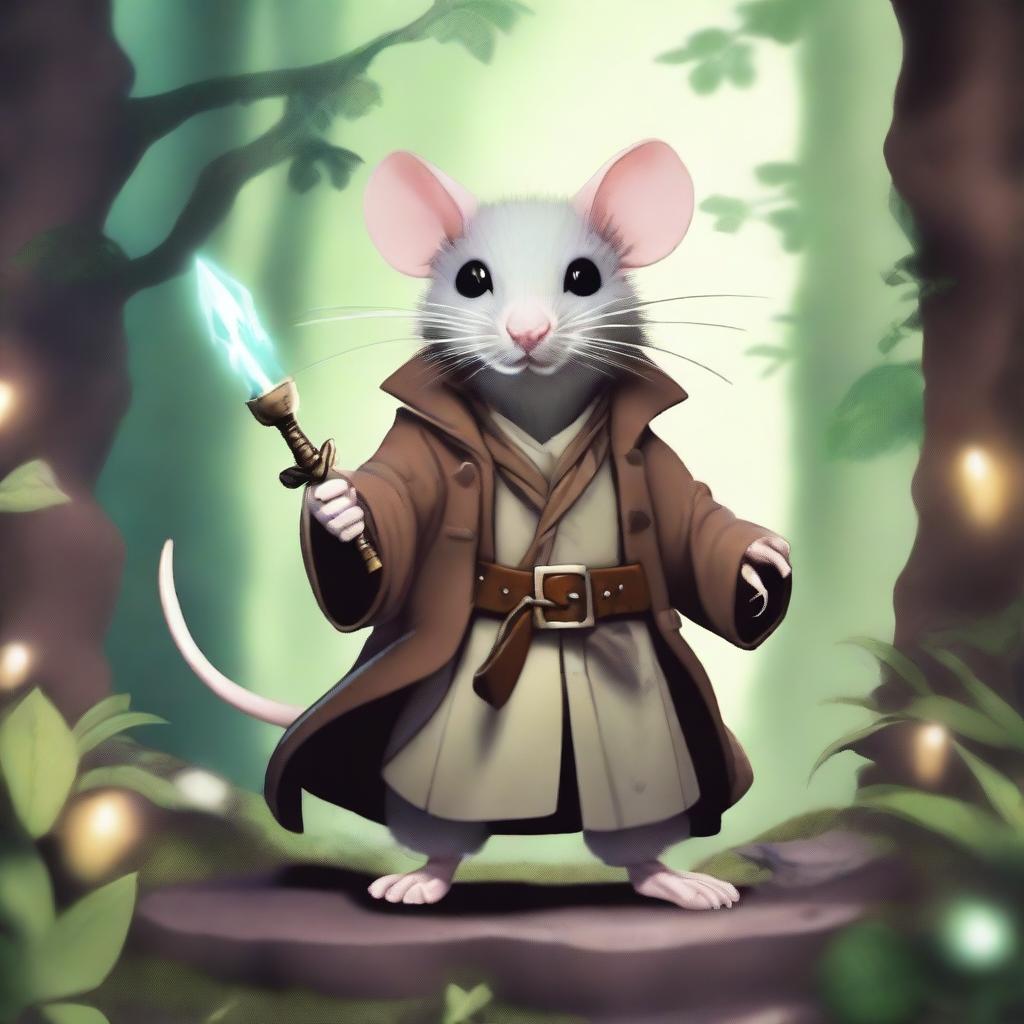 A fantasy Dungeons & Dragons-themed rat wearing a trenchcoat