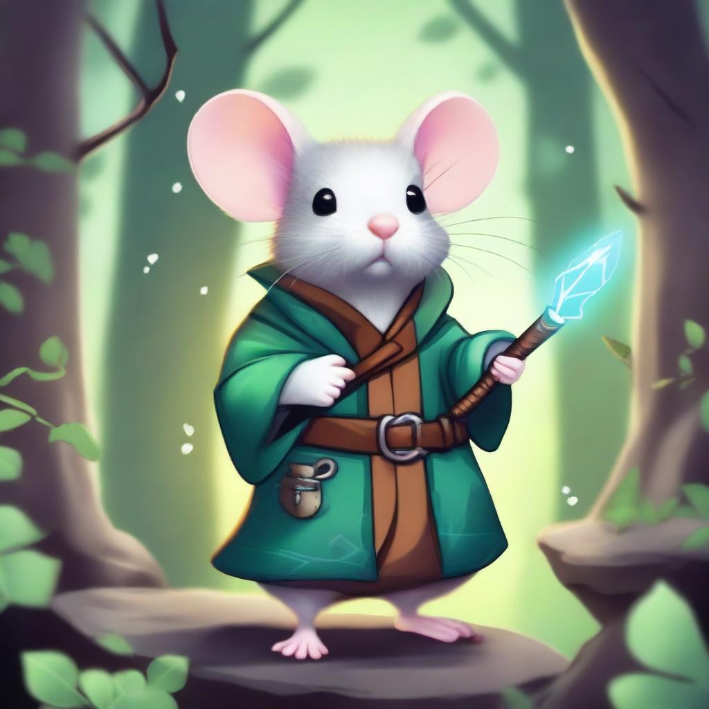 A cute fantasy Dungeons & Dragons-themed rat wearing a coat