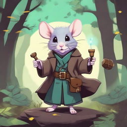 A cute Dungeons & Dragons-themed rat wearing a trenchcoat