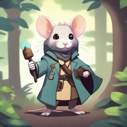 A cute Dungeons & Dragons-themed rat wearing a trenchcoat