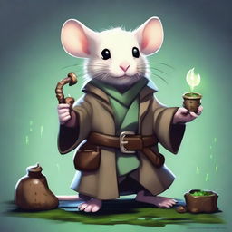 A cute Dungeons & Dragons-themed rat wearing a trenchcoat